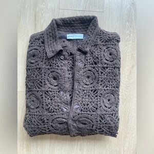 Brown Crochet Button-Up